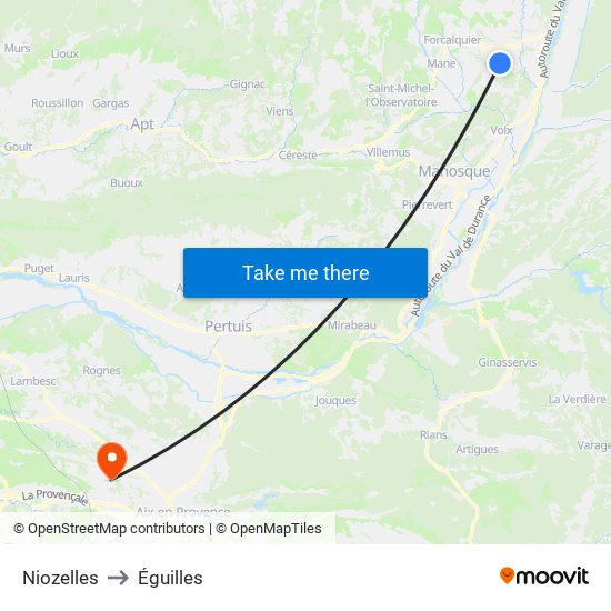 Niozelles to Éguilles map