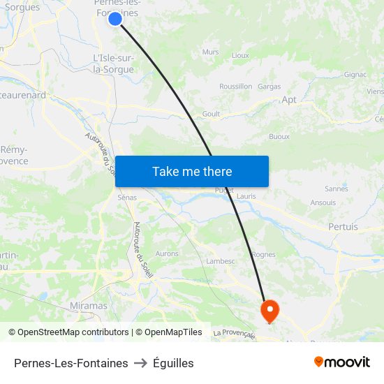 Pernes-Les-Fontaines to Éguilles map