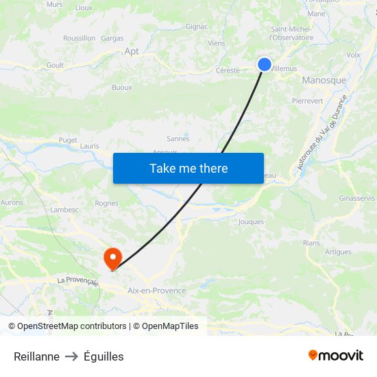 Reillanne to Éguilles map