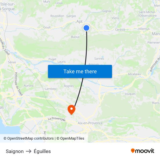 Saignon to Éguilles map