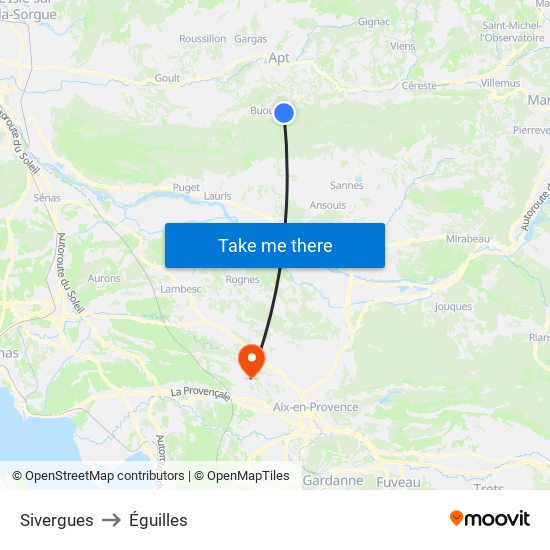 Sivergues to Éguilles map