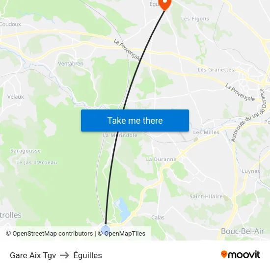 Gare Aix Tgv to Éguilles map