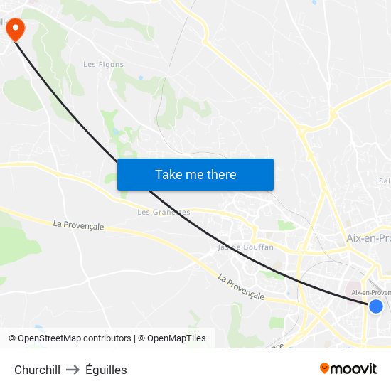 Churchill to Éguilles map