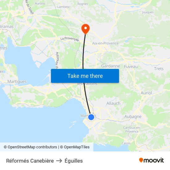 Réformés Canebière to Éguilles map