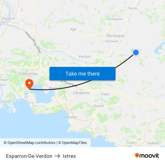 Esparron-De-Verdon to Istres map