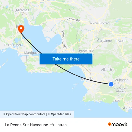 La Penne-Sur-Huveaune to Istres map