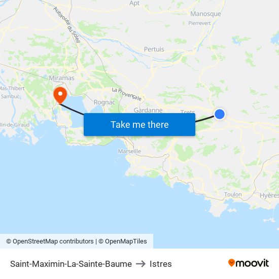 Saint-Maximin-La-Sainte-Baume to Istres map
