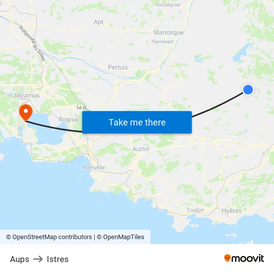 Aups to Istres map
