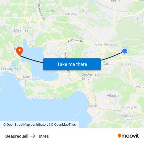 Beaurecueil to Istres map