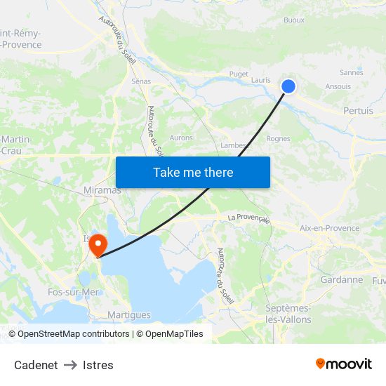 Cadenet to Istres map