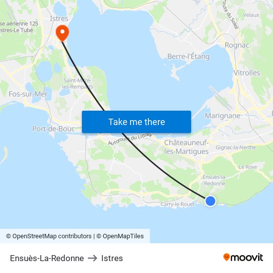 Ensuès-La-Redonne to Istres map