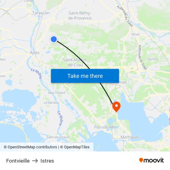 Fontvieille to Istres map