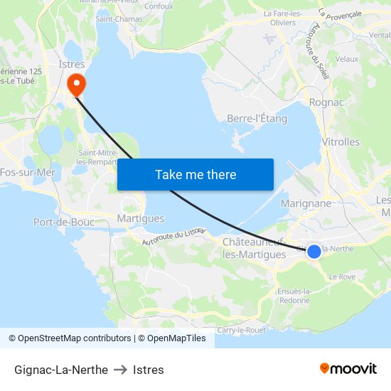 Gignac-La-Nerthe to Istres map