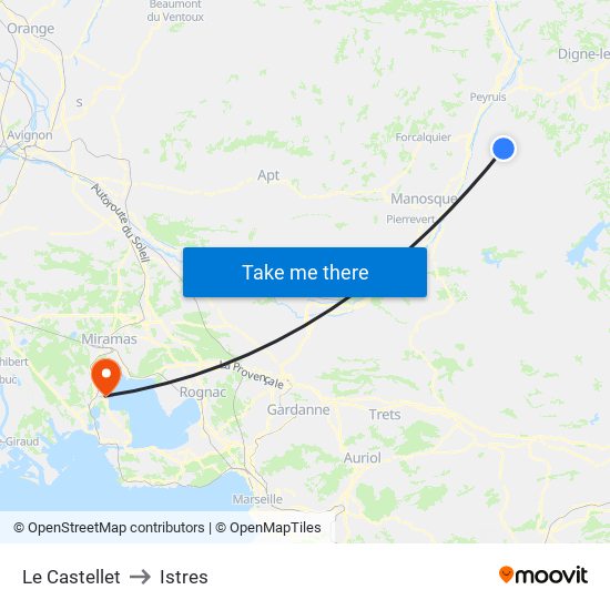 Le Castellet to Istres map
