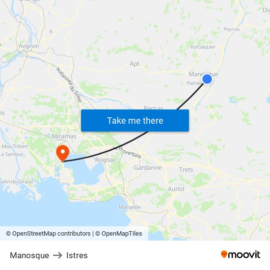 Manosque to Istres map