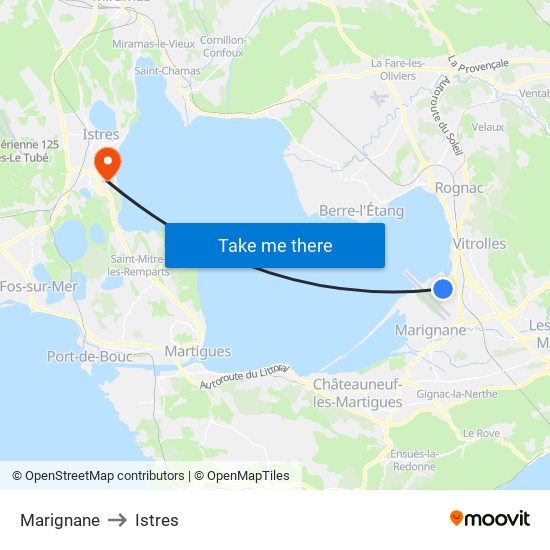 Marignane to Istres map