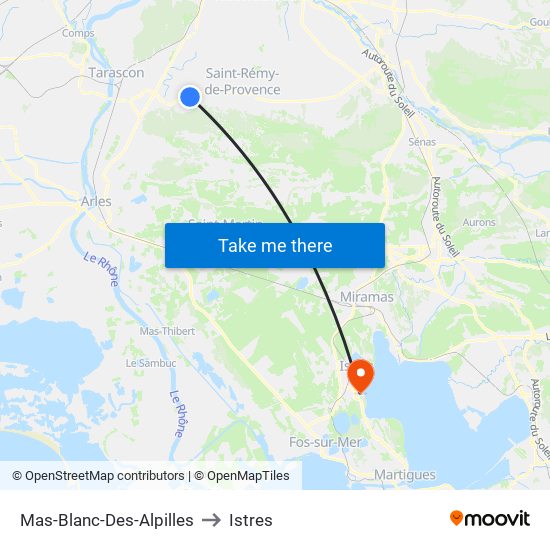 Mas-Blanc-Des-Alpilles to Istres map