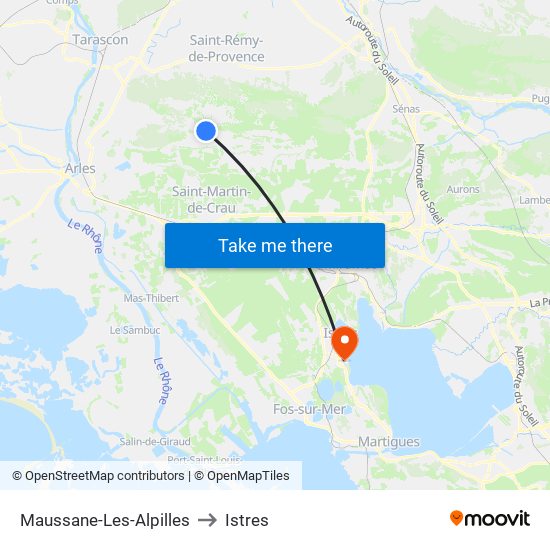 Maussane-Les-Alpilles to Istres map