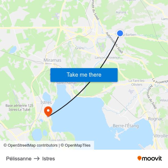 Pélissanne to Istres map