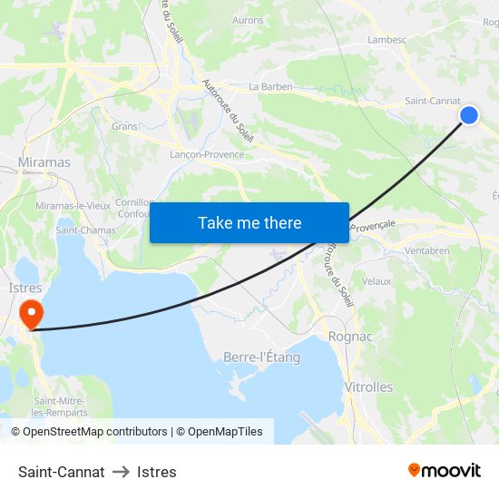 Saint-Cannat to Istres map