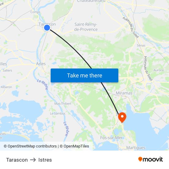 Tarascon to Istres map