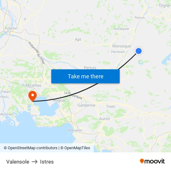 Valensole to Istres map
