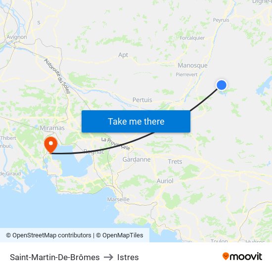 Saint-Martin-De-Brômes to Istres map