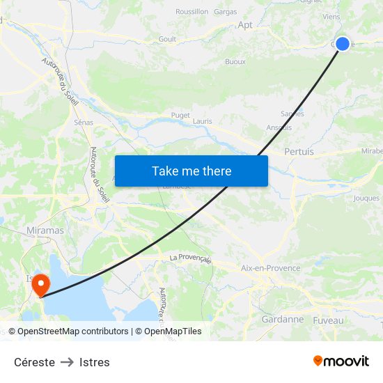 Céreste to Istres map