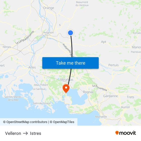 Velleron to Istres map