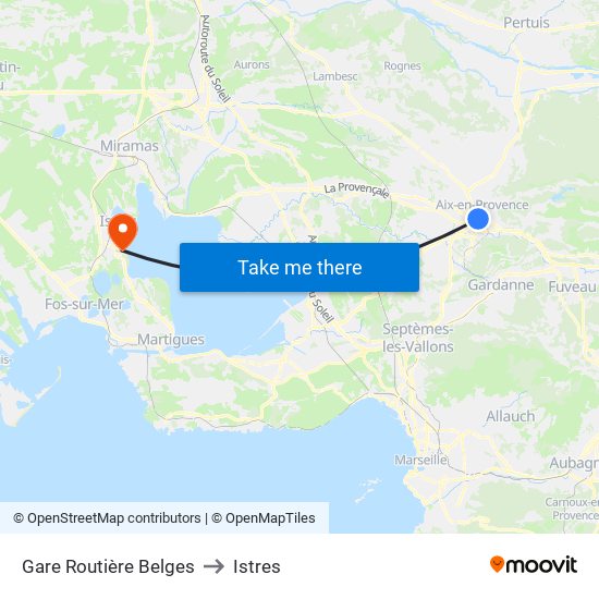 Gare Routière Belges to Istres map