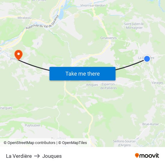 La Verdière to Jouques map