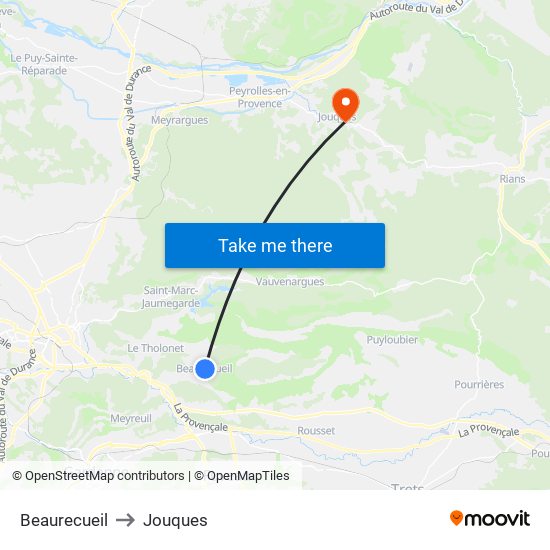 Beaurecueil to Jouques map