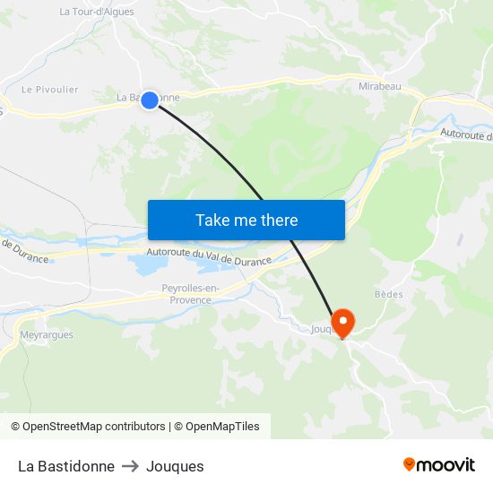La Bastidonne to Jouques map