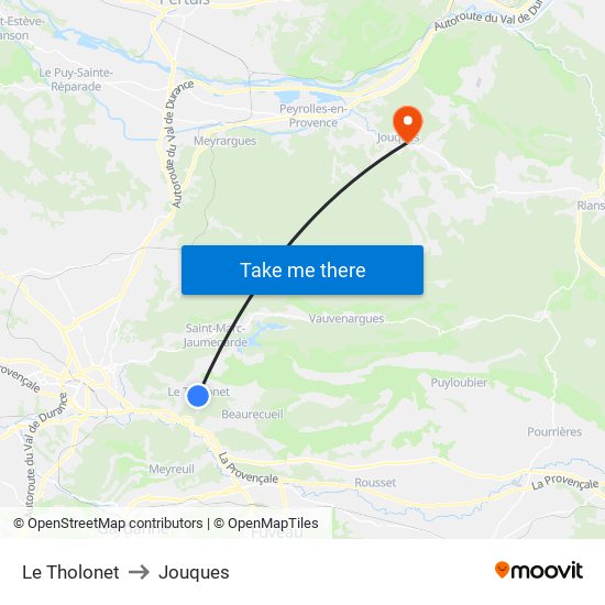 Le Tholonet to Jouques map