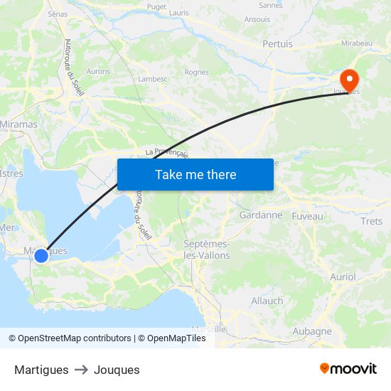 Martigues to Jouques map