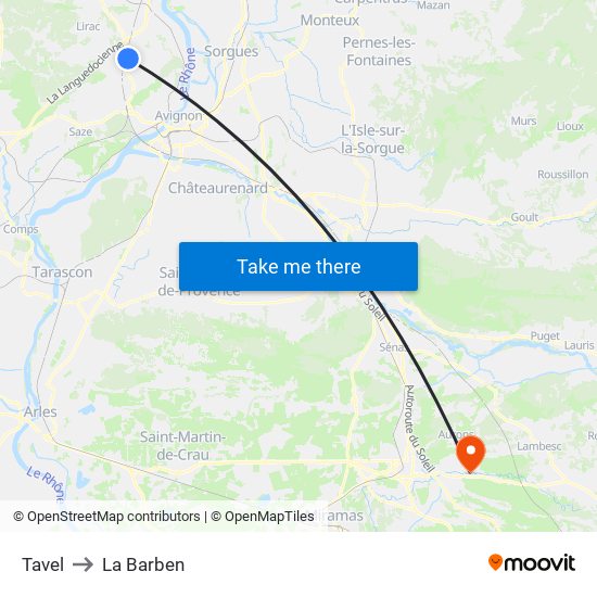 Tavel to La Barben map