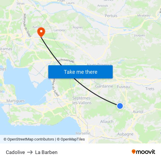 Cadolive to La Barben map