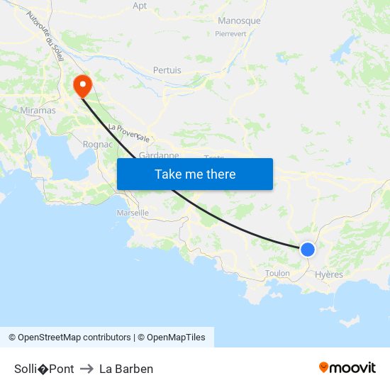 Solli�Pont to La Barben map