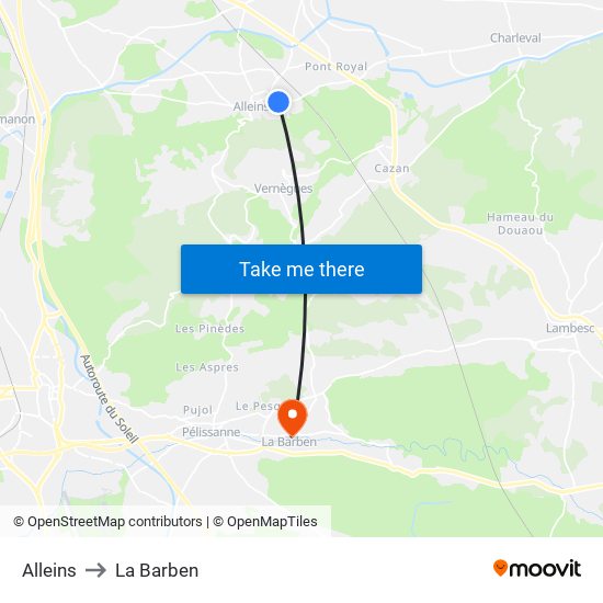 Alleins to La Barben map