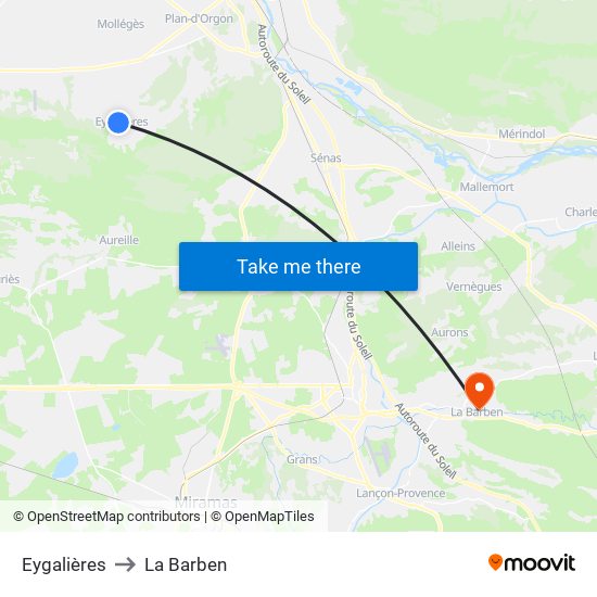 Eygalières to La Barben map