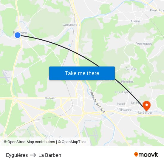 Eyguières to La Barben map