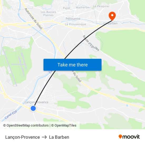 Lançon-Provence to La Barben map