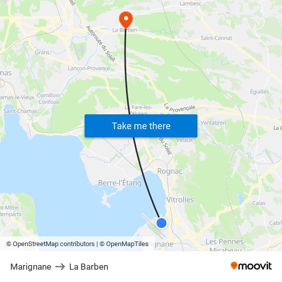 Marignane to La Barben map