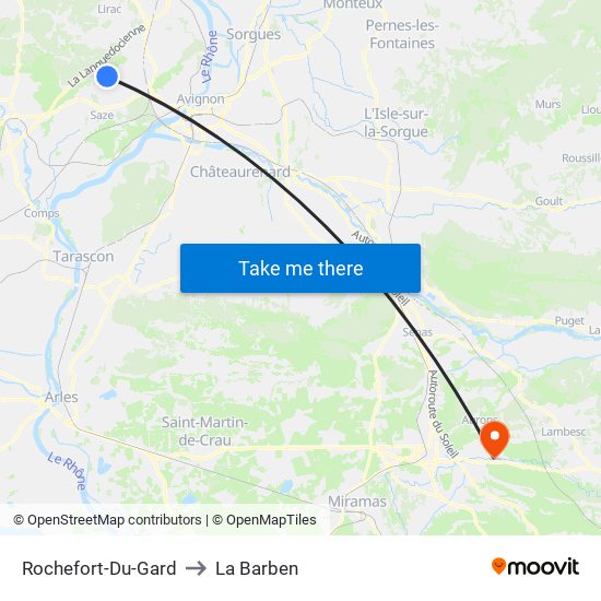 Rochefort-Du-Gard to La Barben map