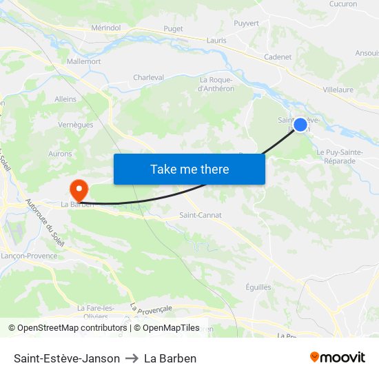 Saint-Estève-Janson to La Barben map