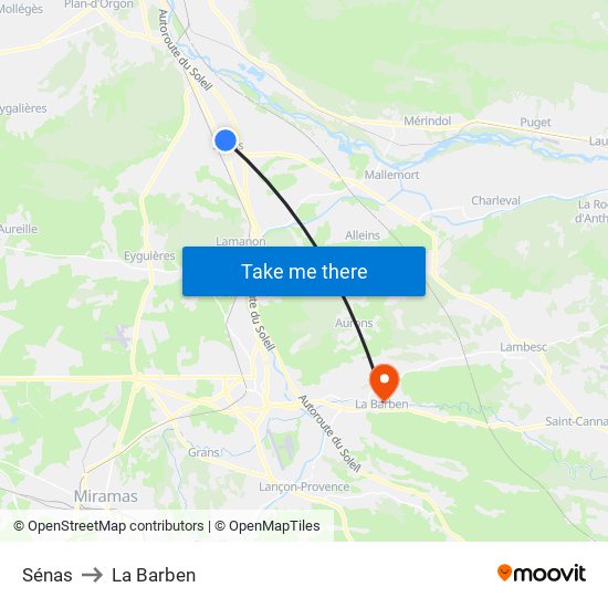 Sénas to La Barben map