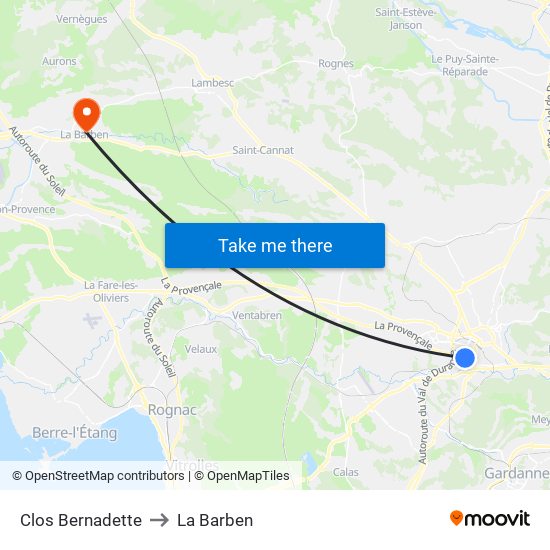 Clos Bernadette to La Barben map