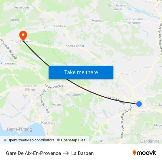 Gare De Aix-En-Provence to La Barben map