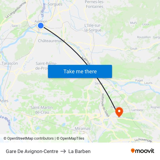Gare De Avignon-Centre to La Barben map