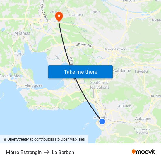 Métro Estrangin to La Barben map